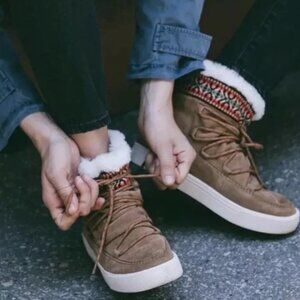 Toms Alpine Toffee Waterproof Women's Suede Sherpa Boots Lace-up Brown Boho